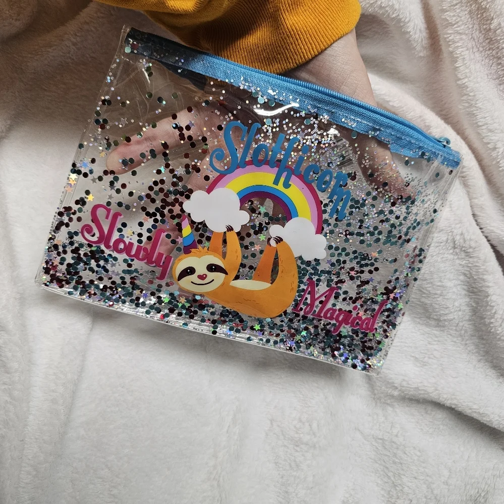 Glitter Sloth Unicorn Rainbow Zippered Fidget Pouch